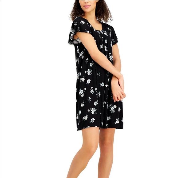 Charter Club Intimates Black Tossed Floral Printed Chemise Nightgown XS NWT - Picture 1 of 9